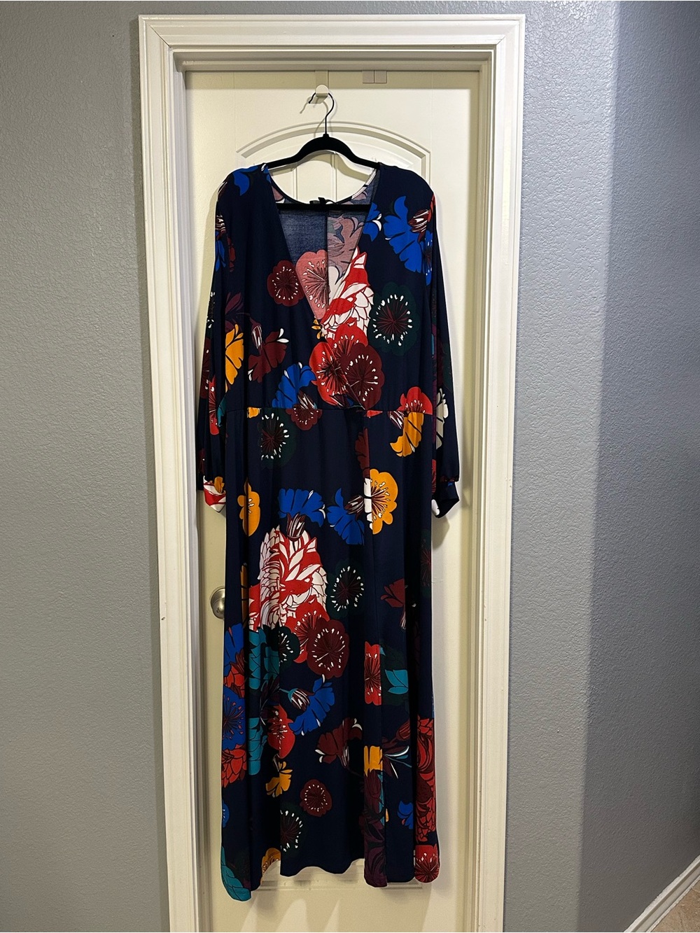Navy Floral Maxi Dress with Multicolor Bloom